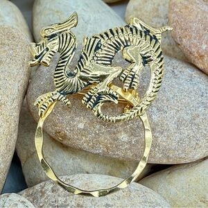 Vintage Detti Goldtone Dragon Brooch | Textured Door-Knocker Style Pin Mythical